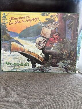 Vintage 'Partners in the Voyage' Canoe Print with Outdoorsman metal sign
